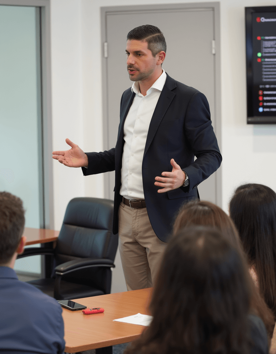 Adam Bair speaking on legal AI at a Miami conference